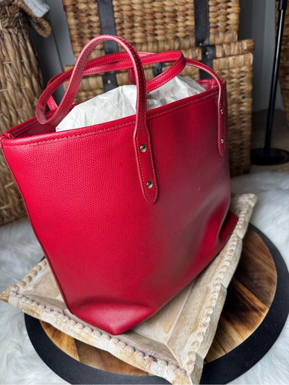 Coach Red Leather Tote with Gold Logo and Hangtag - Picture 4 of 6